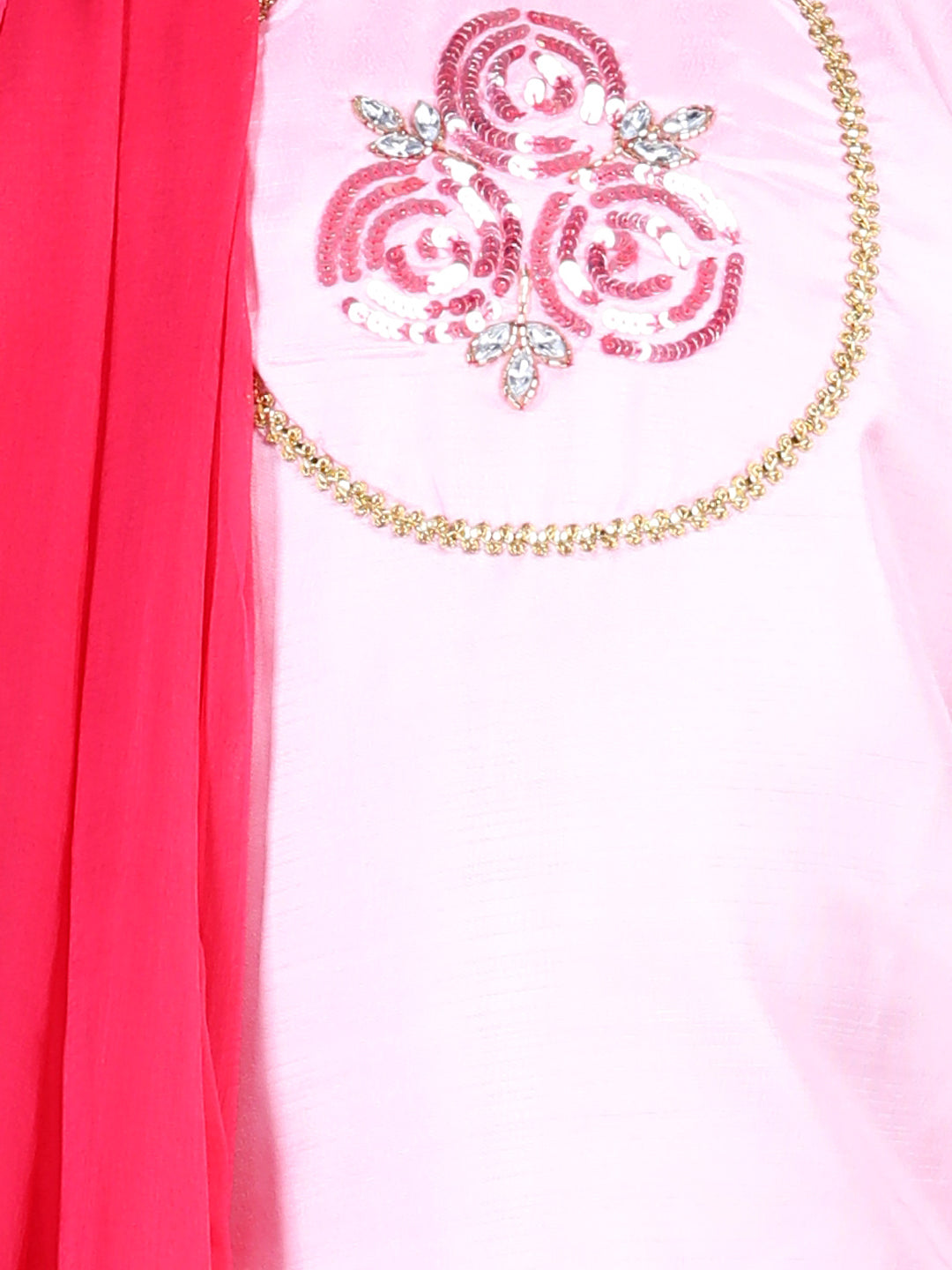 Girl's Pink Color Hand Embroidered Silk Kurti Salwar  - NOZ2TOZ KIDS