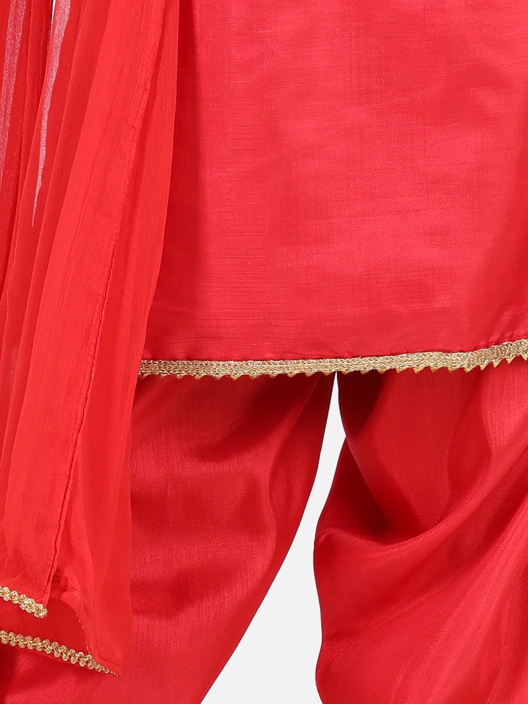 Girl's Red Color Hand Embroidered Silk Kurti Salwar - NOZ2TOZ KIDS