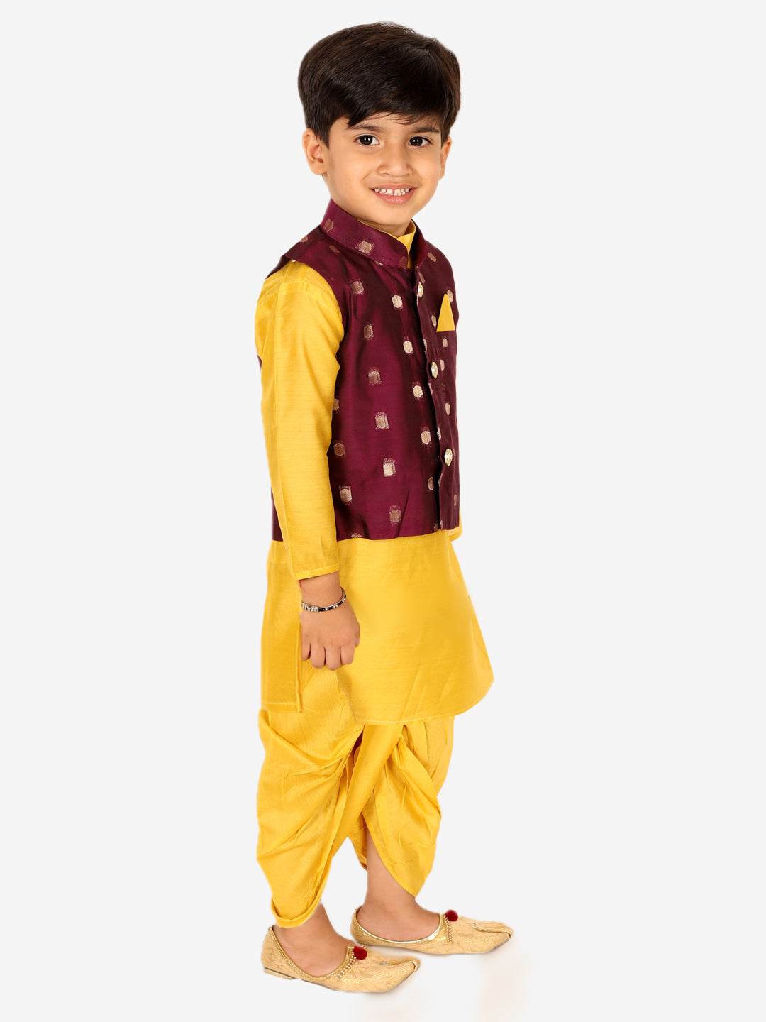Boy's Purple Chanderi Dhoti Sets - Bownbee
