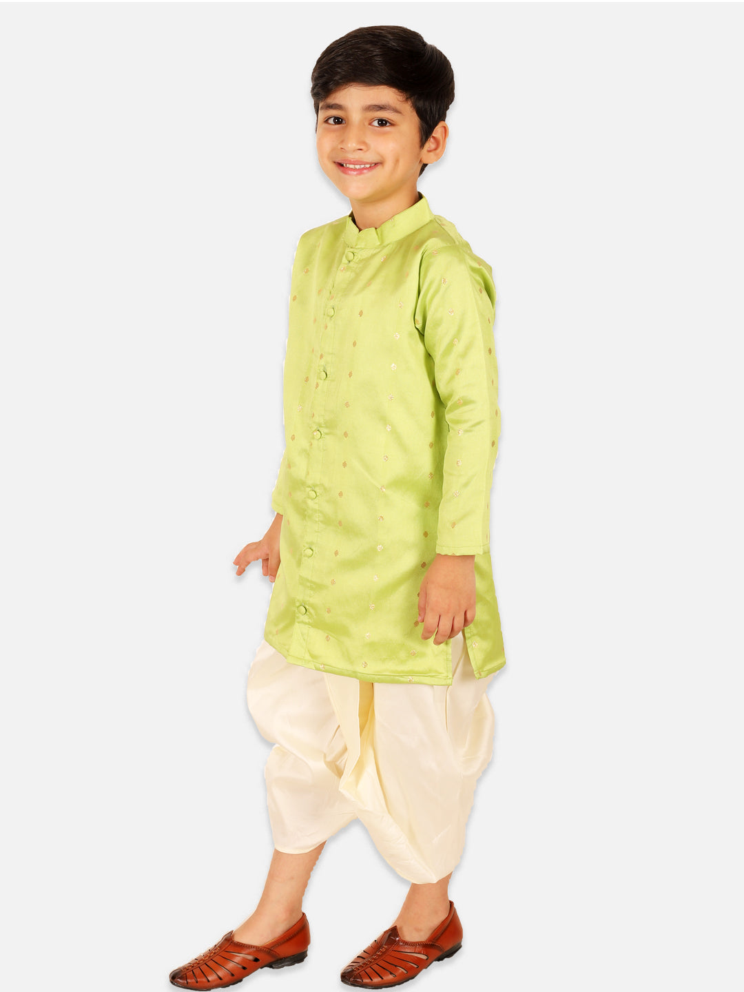 Boy's Green Silk Dhoti Sets - Bownbee