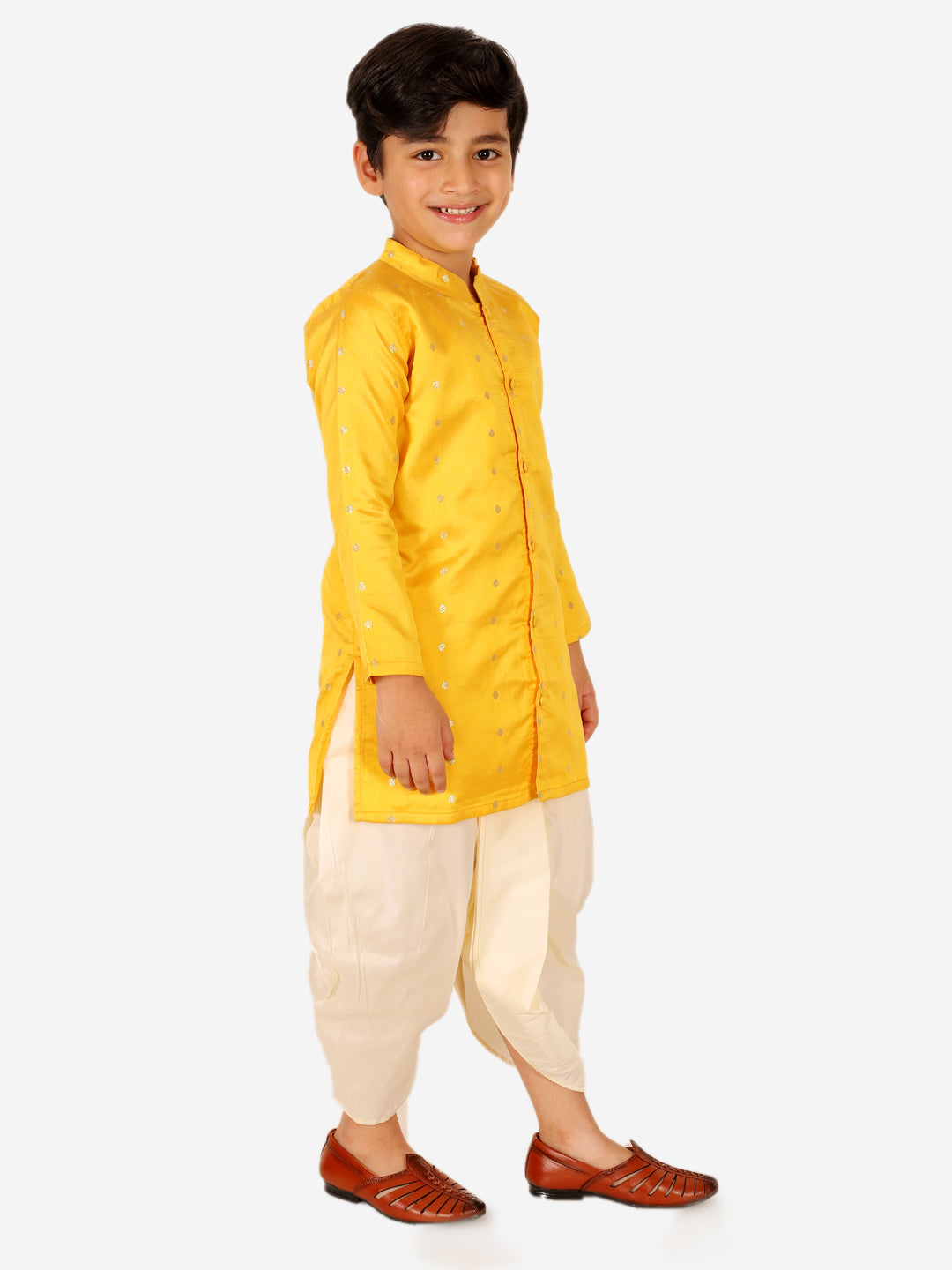 Boy's Yellow Silk Dhoti Sets - Bownbee