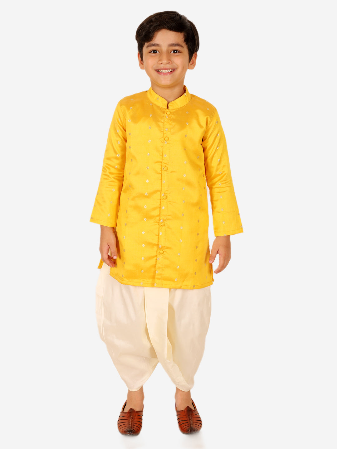 Boy's Yellow Silk Dhoti Sets - Bownbee