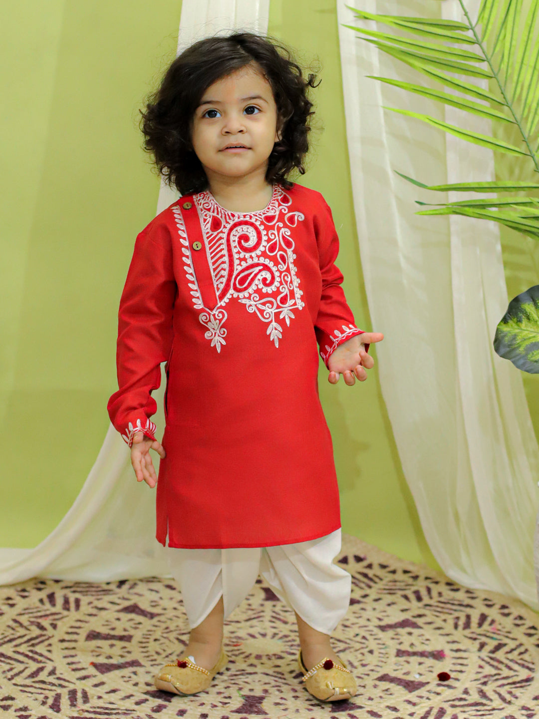 Boy's Red Cotton Dhoti Sets - Bownbee