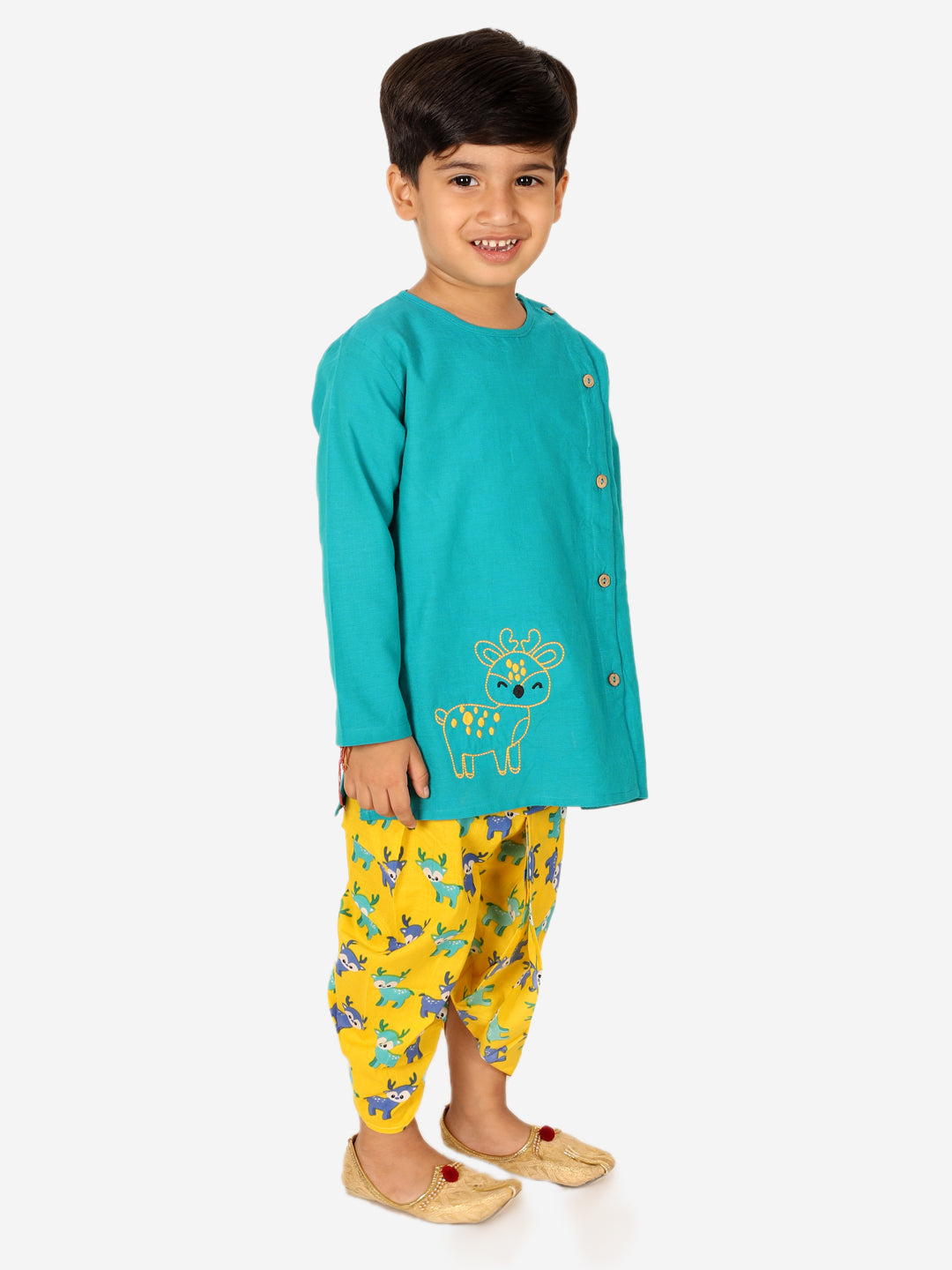 Boy's Green Cotton Dhoti Sets - Bownbee