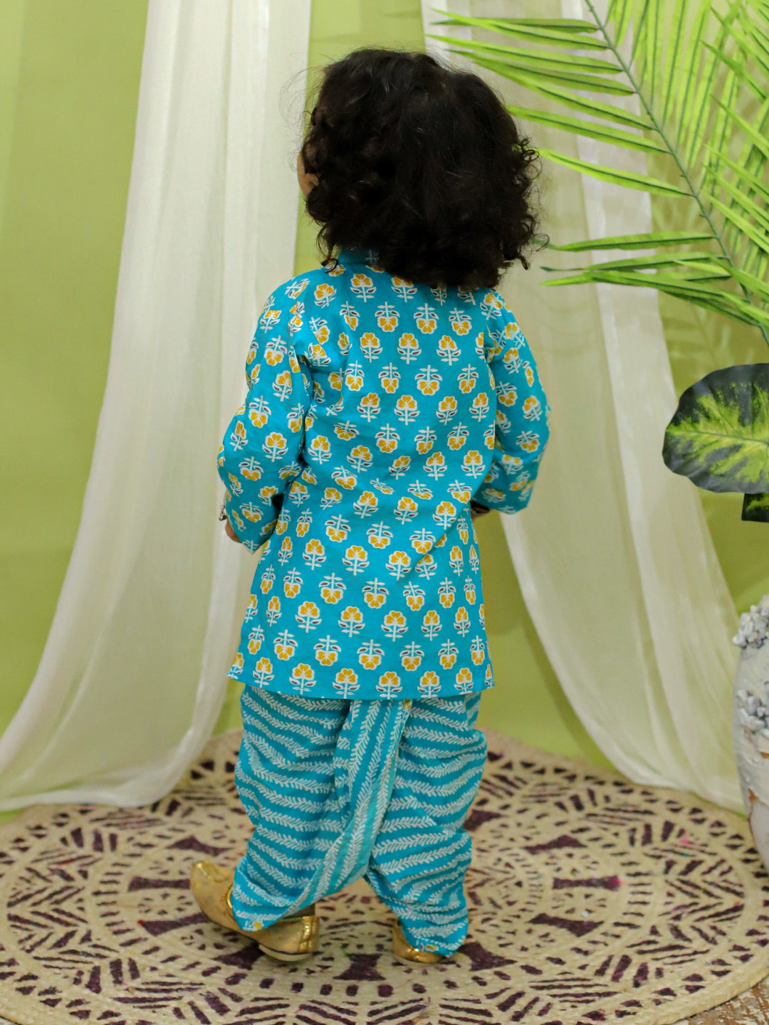 Boy's Blue Cotton Dhoti Sets - Bownbee