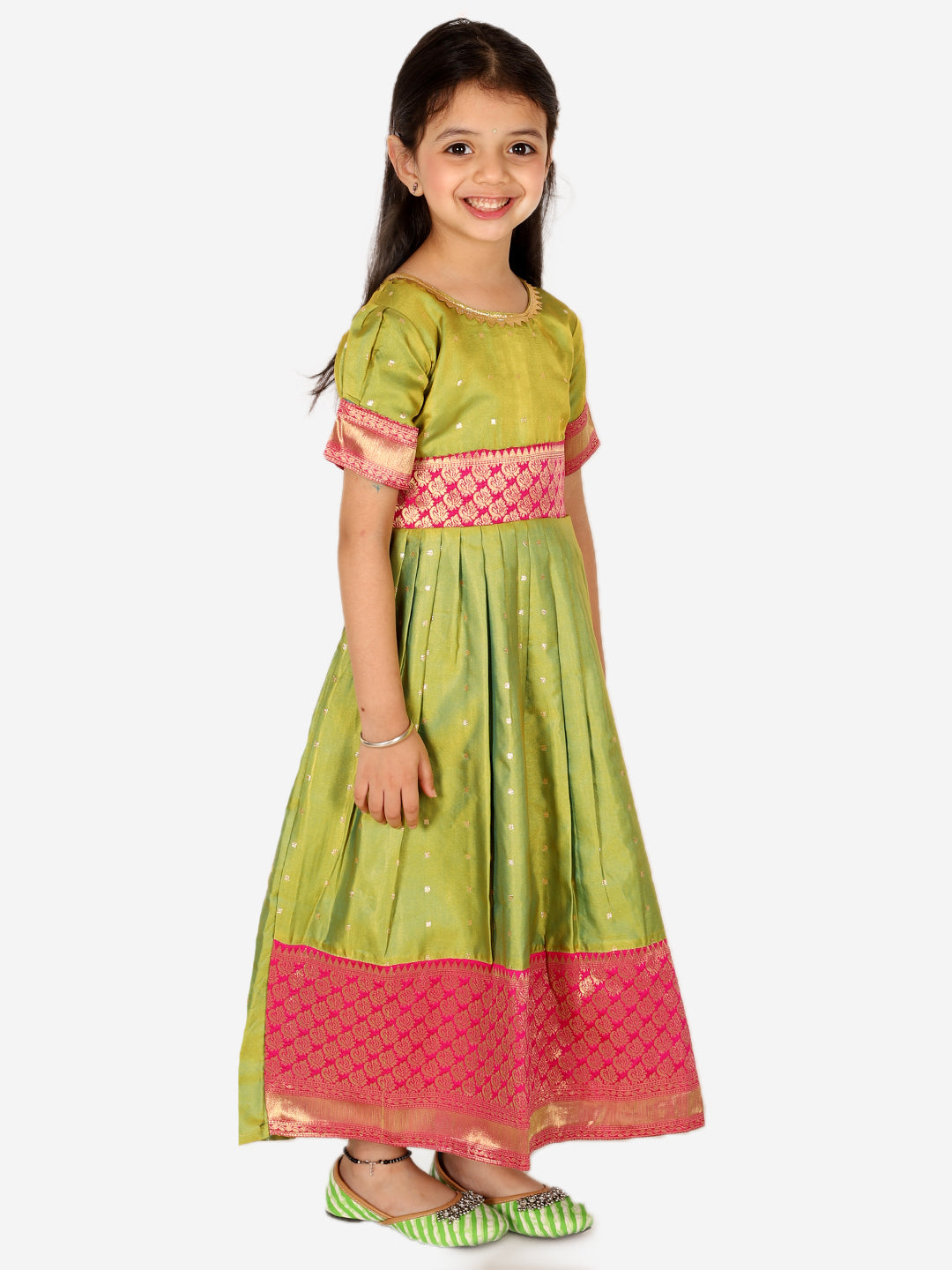 Girl's Silk Green Gowns - Bownbee