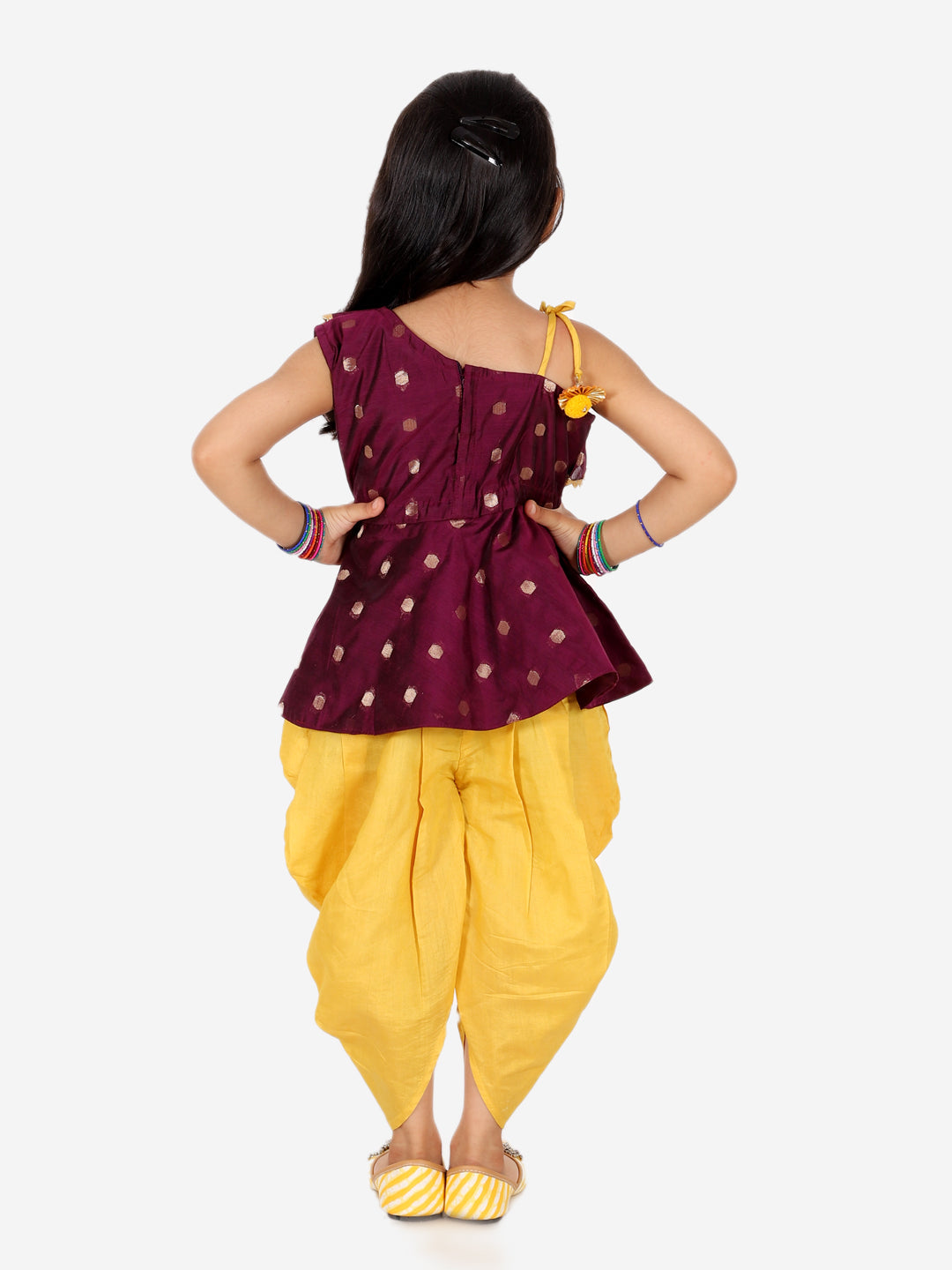 Girl's Chanderi Purple Dhoti Sets - Bownbee