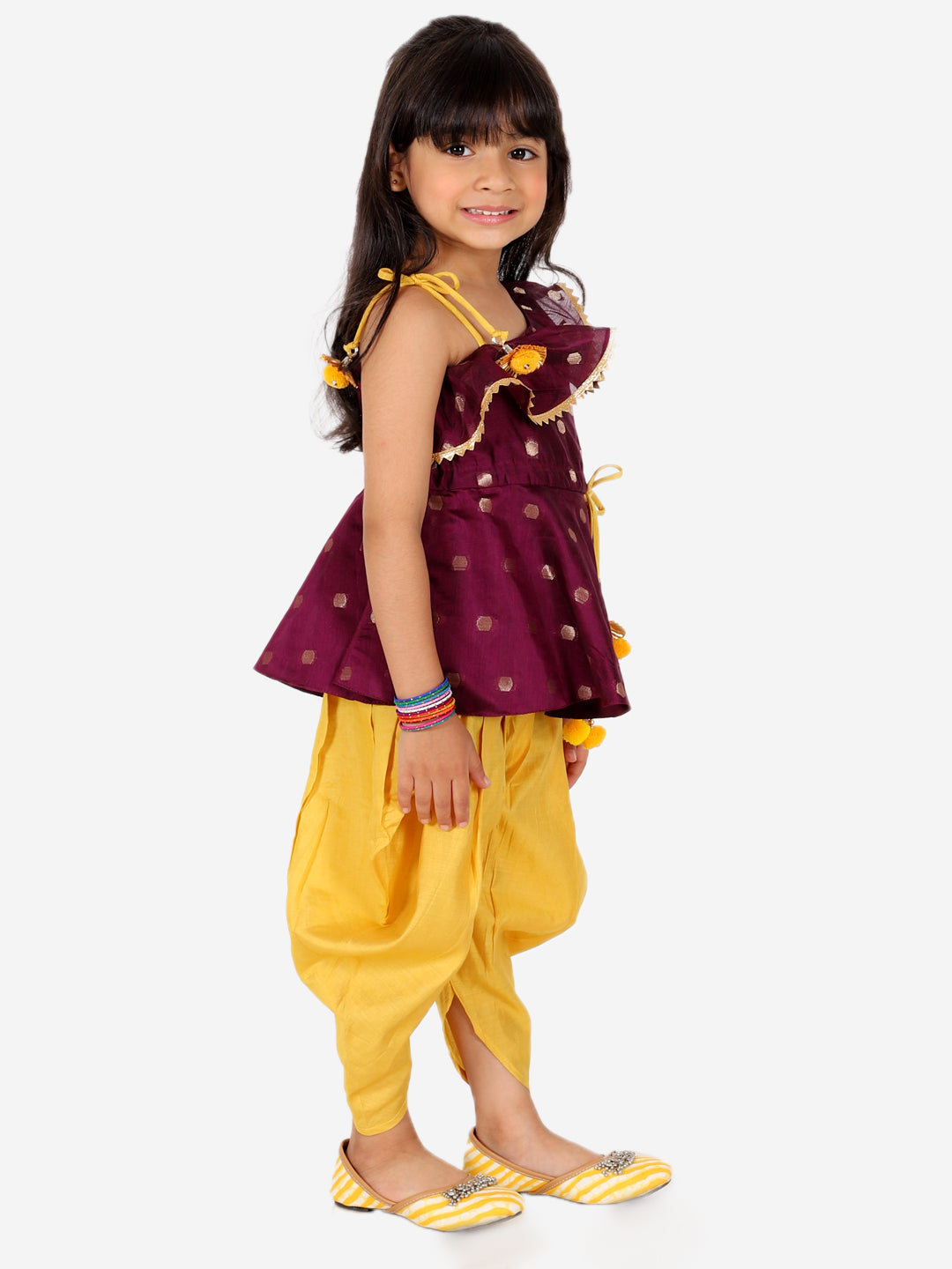 Girl's Chanderi Purple Dhoti Sets - Bownbee