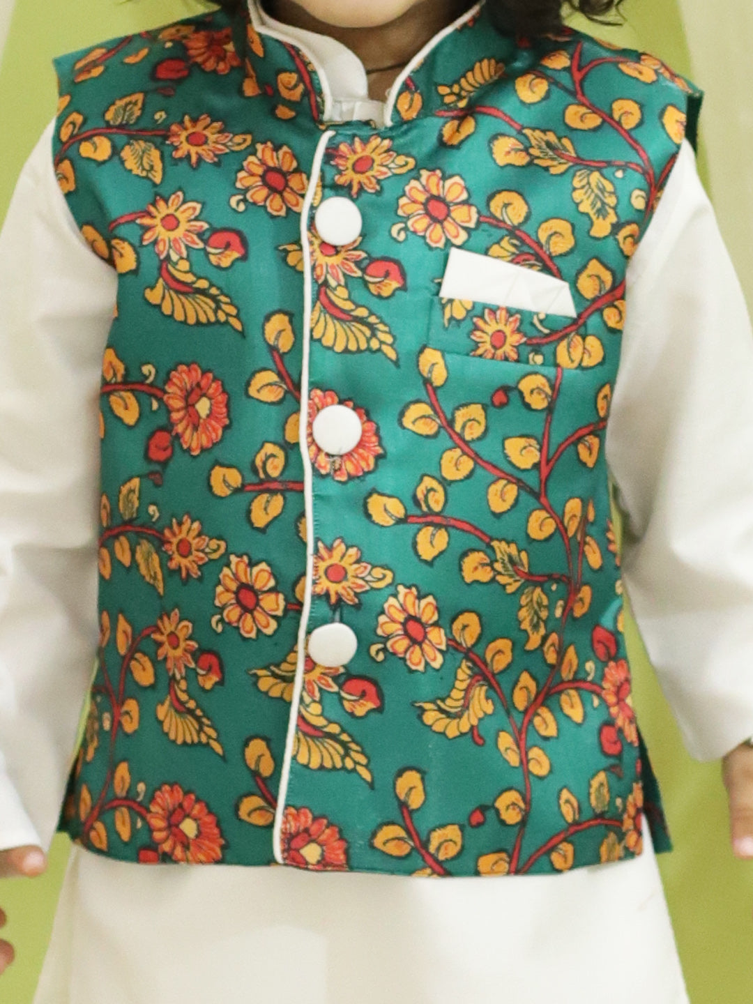 Boy's Green Cotton Kurta Sets - Bownbee