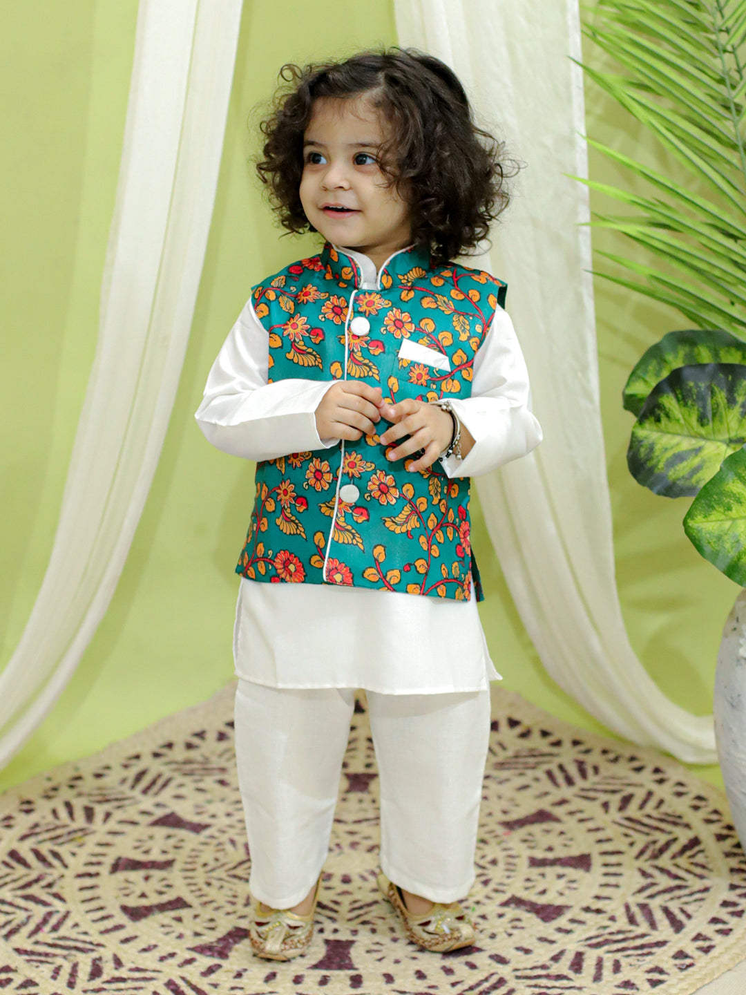 Boy's Green Cotton Kurta Sets - Bownbee