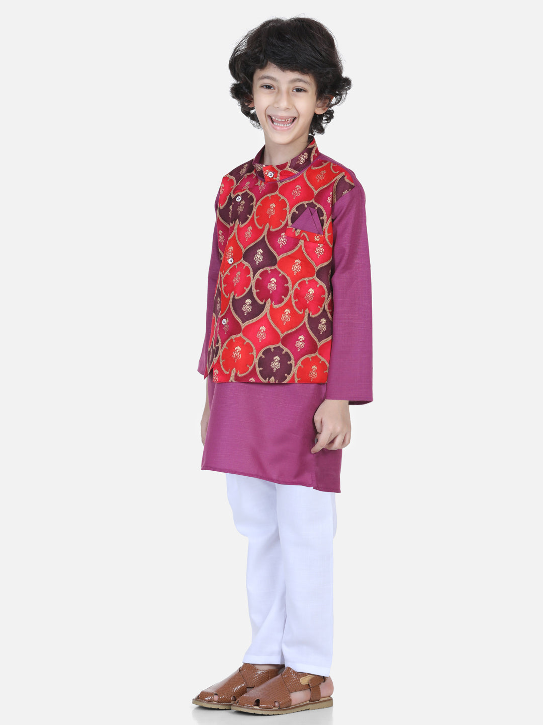 Boy's Purple Cotton Kurta Sets - Bownbee