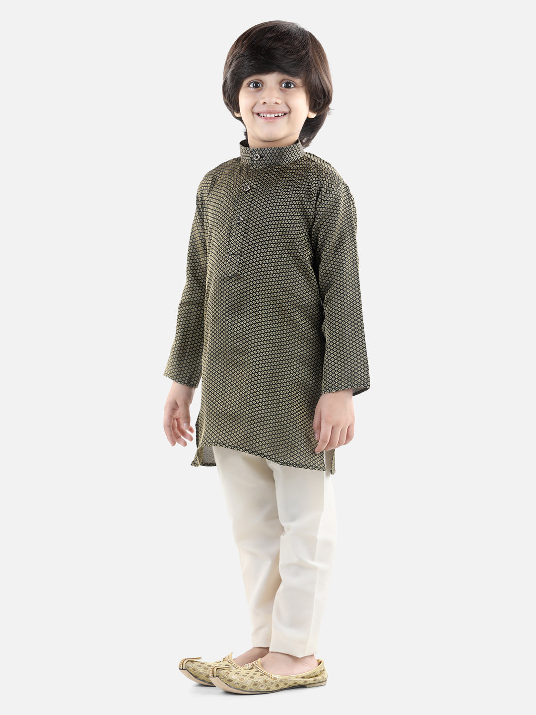 Boy's Black Cotton Kurta Sets - Bownbee