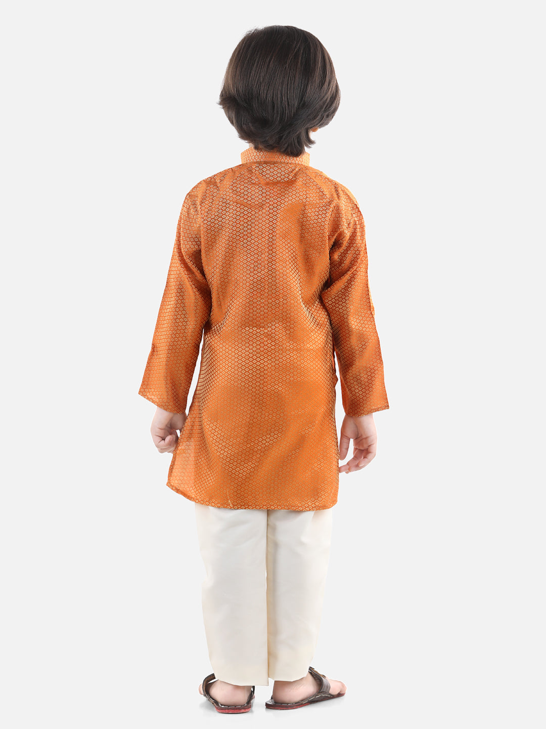 Boy's Orange Cotton Kurta Sets - Bownbee