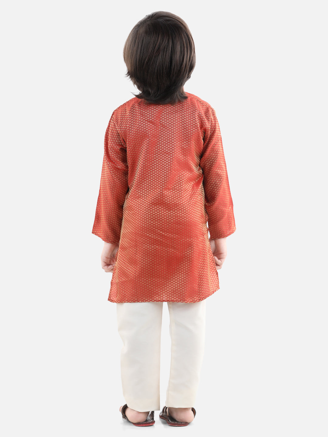 Boy's Red Cotton Kurta Sets - Bownbee