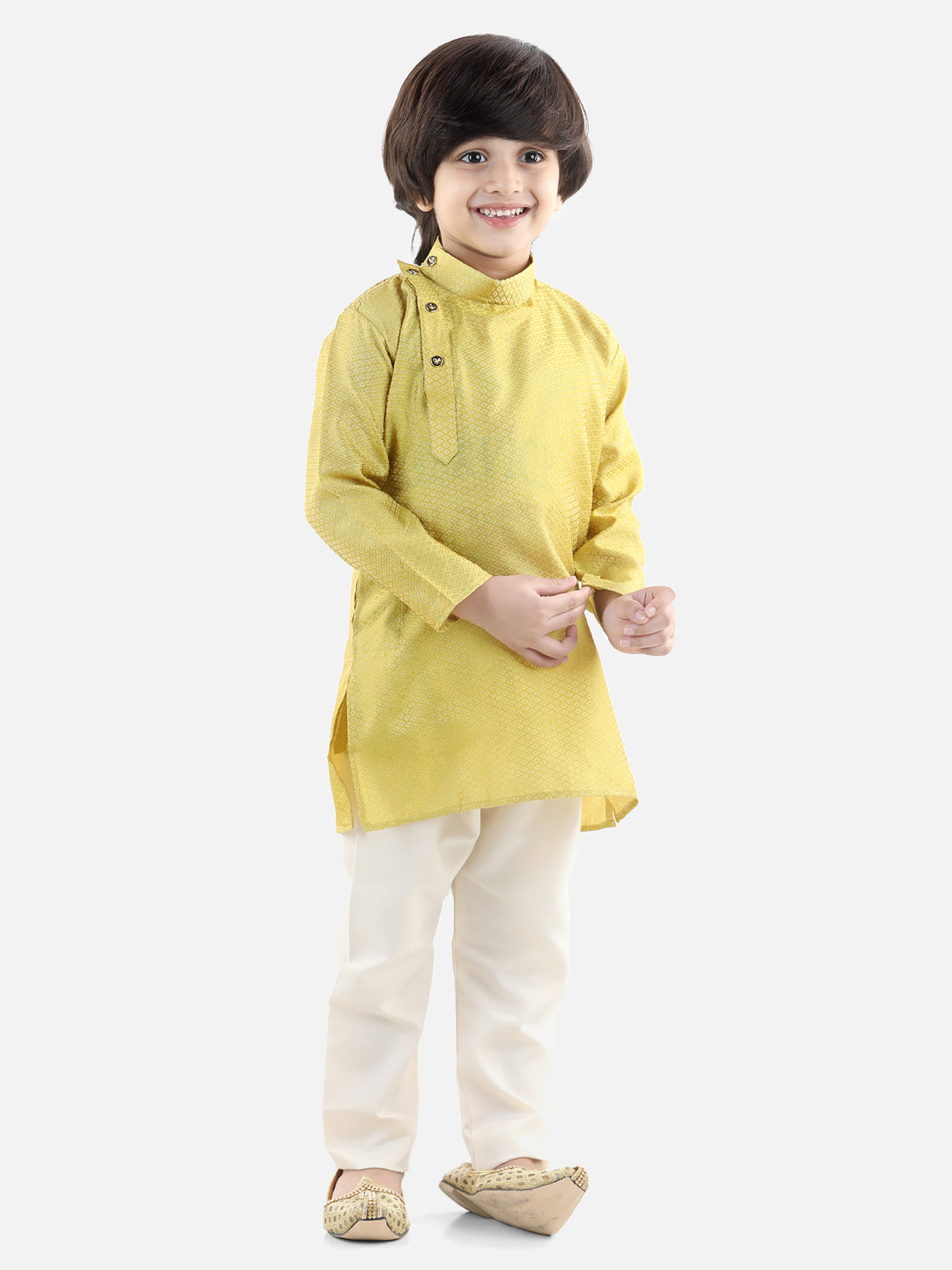 Boy's Yellow Cotton Kurta Sets - Bownbee