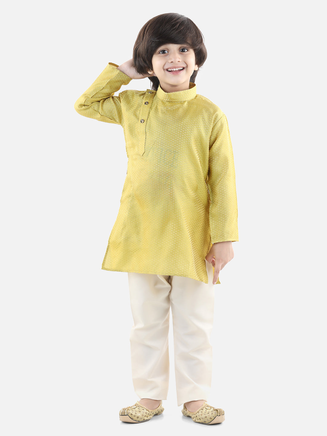 Boy's Yellow Cotton Kurta Sets - Bownbee