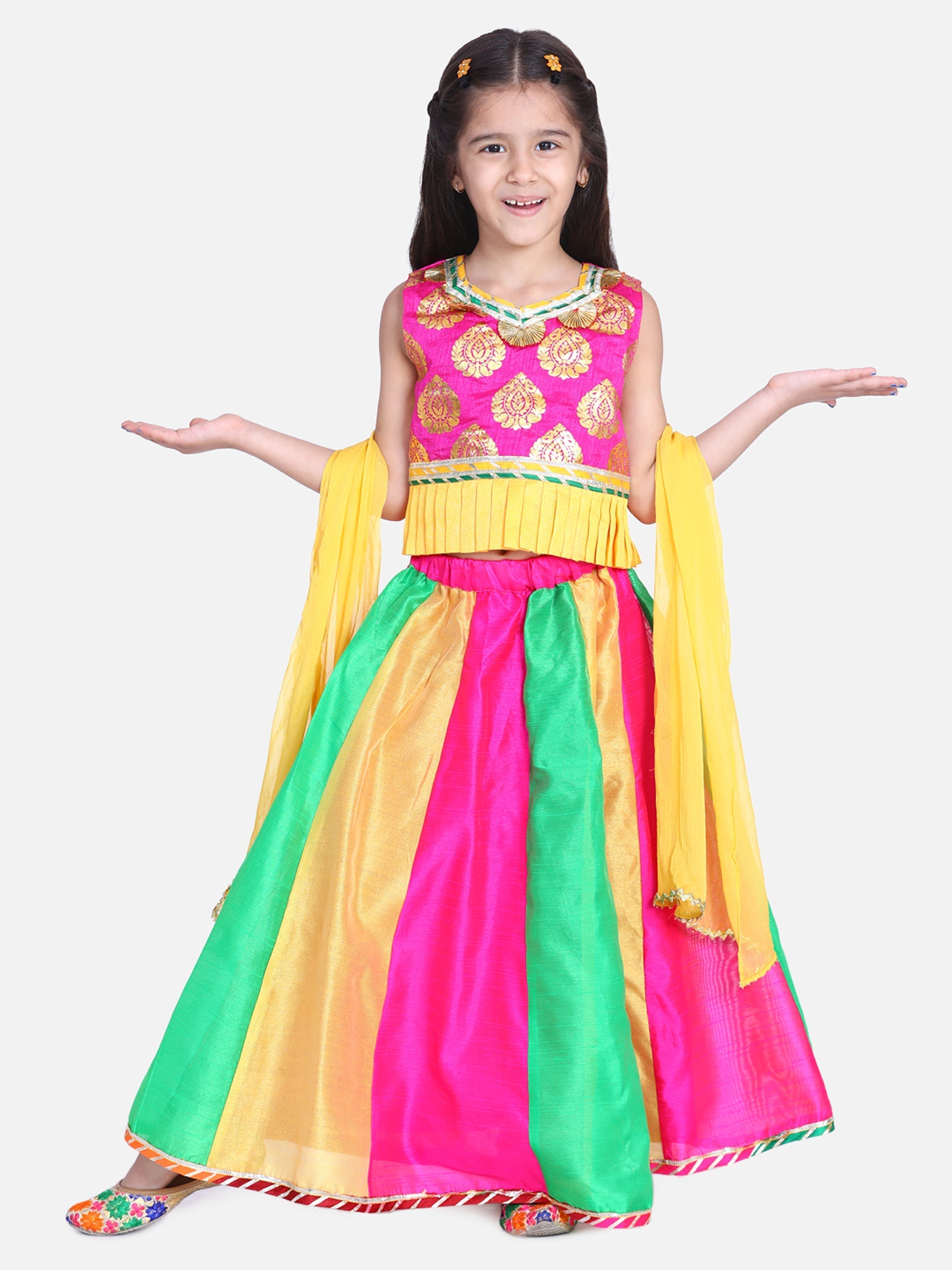 Girl's Silk Pink Lehenga Sets - Bownbee