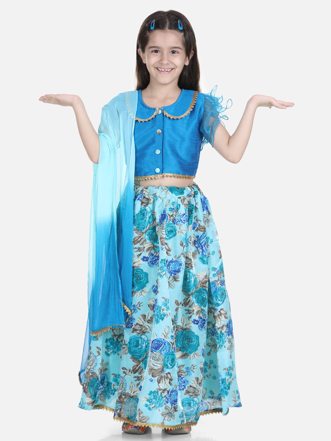 Girl's Silk Blue Lehenga Sets - Bownbee