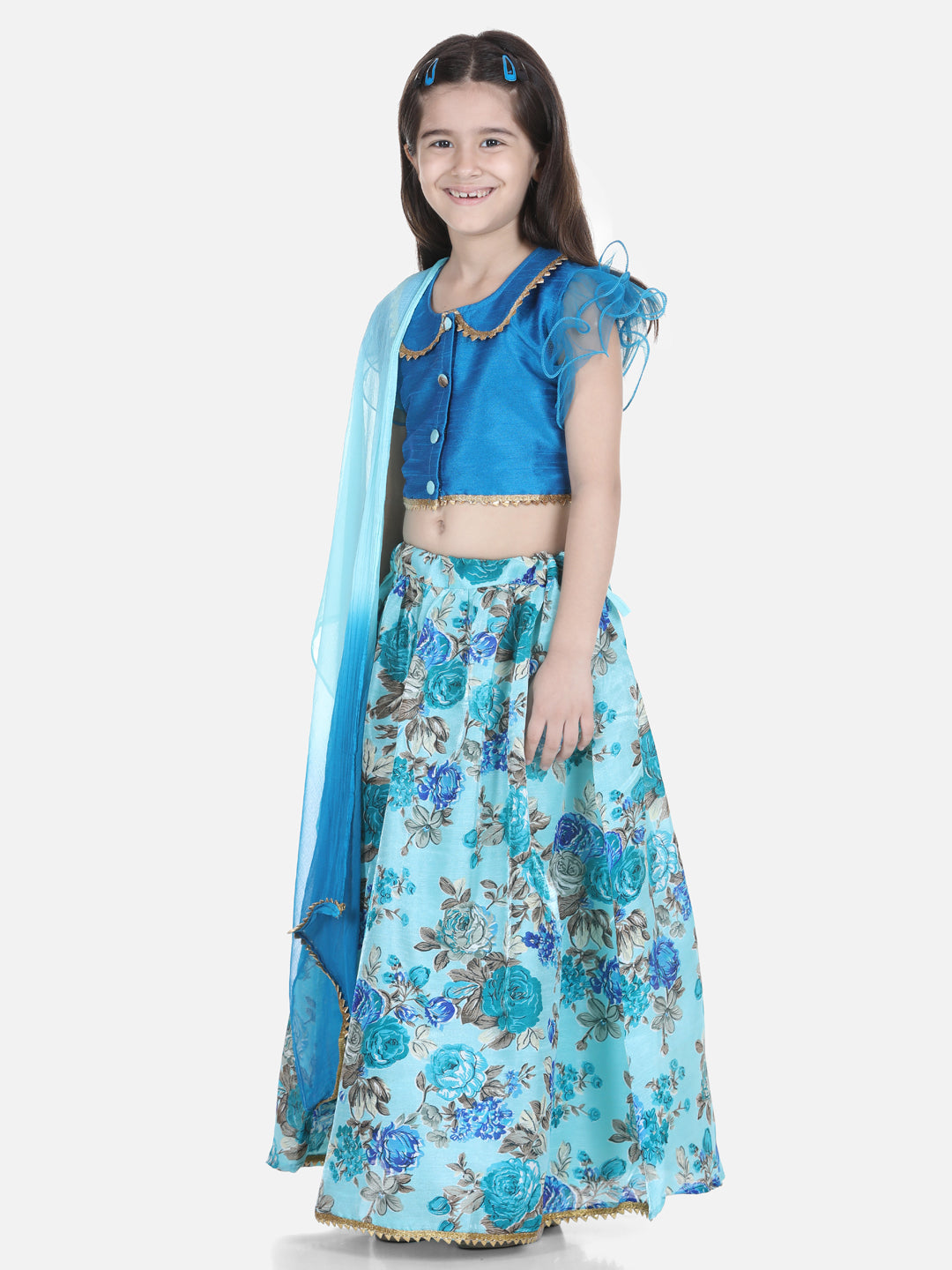 Girl's Silk Blue Lehenga Sets - Bownbee