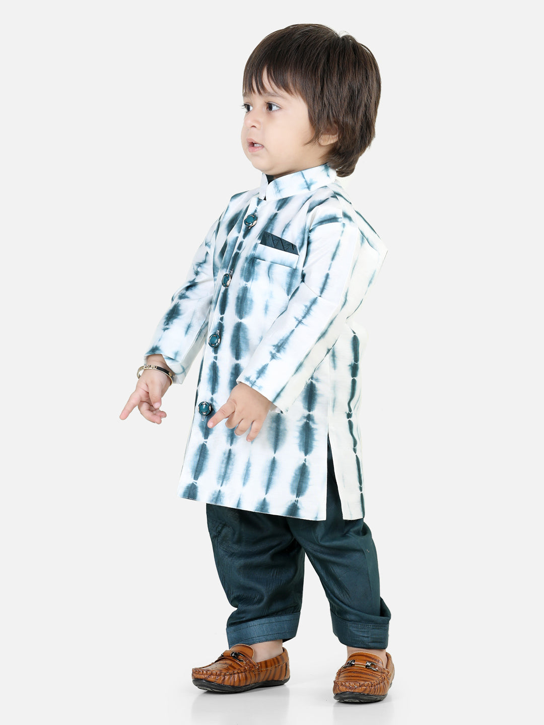 Boy's Blue Chanderi Sherwani Sets - Bownbee