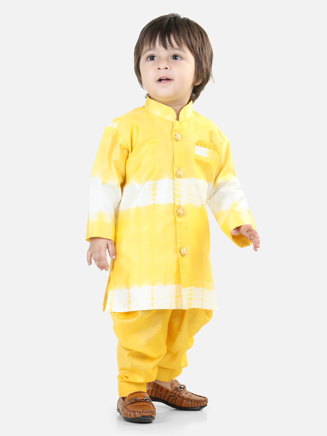 Boy's Yellow Chanderi Sherwani Sets - Bownbee