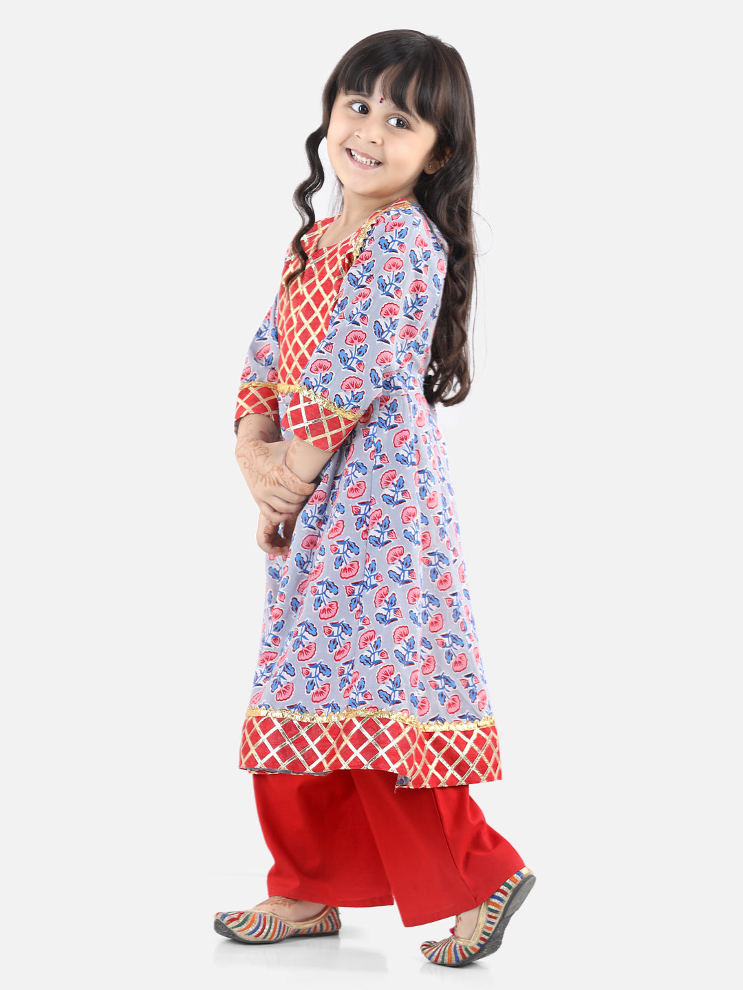 Girl's Cotton Grey Anarkali Sets - Bownbee