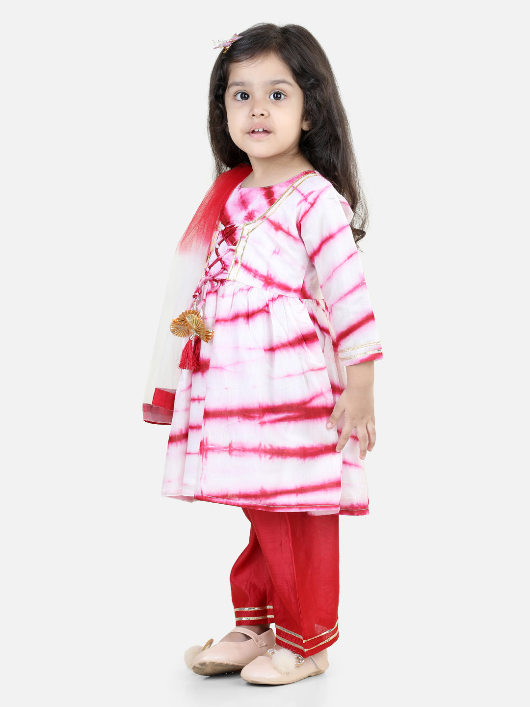 Girl's Chanderi Red Kurta Sets - Bownbee