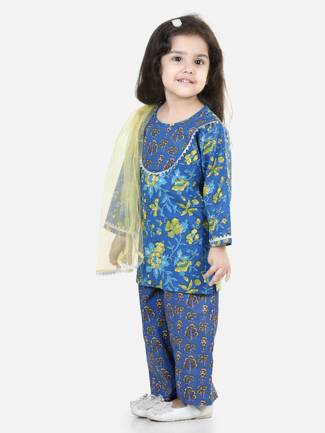 Girl's Cotton Blue Kurti Sets - Bownbee