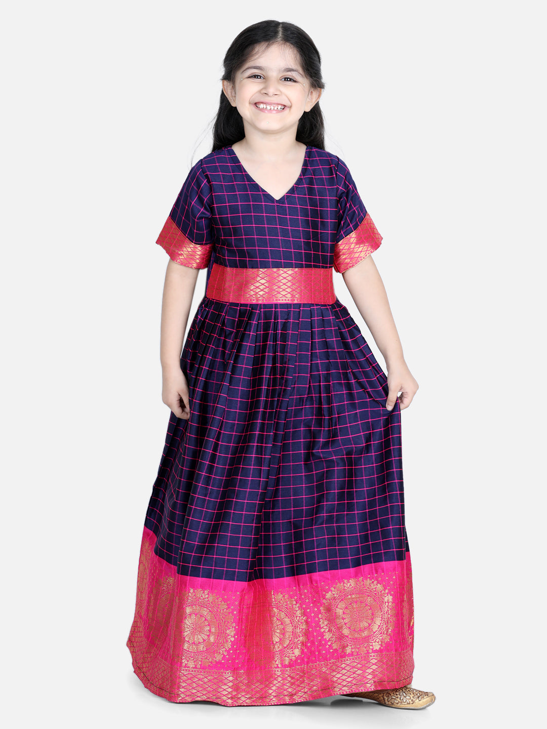 Girl's Blue Color Silk South Indian Party Gown  - NOZ2TOZ KIDS