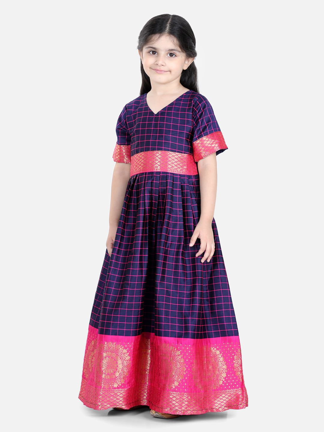 Girl's Blue Color Silk South Indian Party Gown  - NOZ2TOZ KIDS