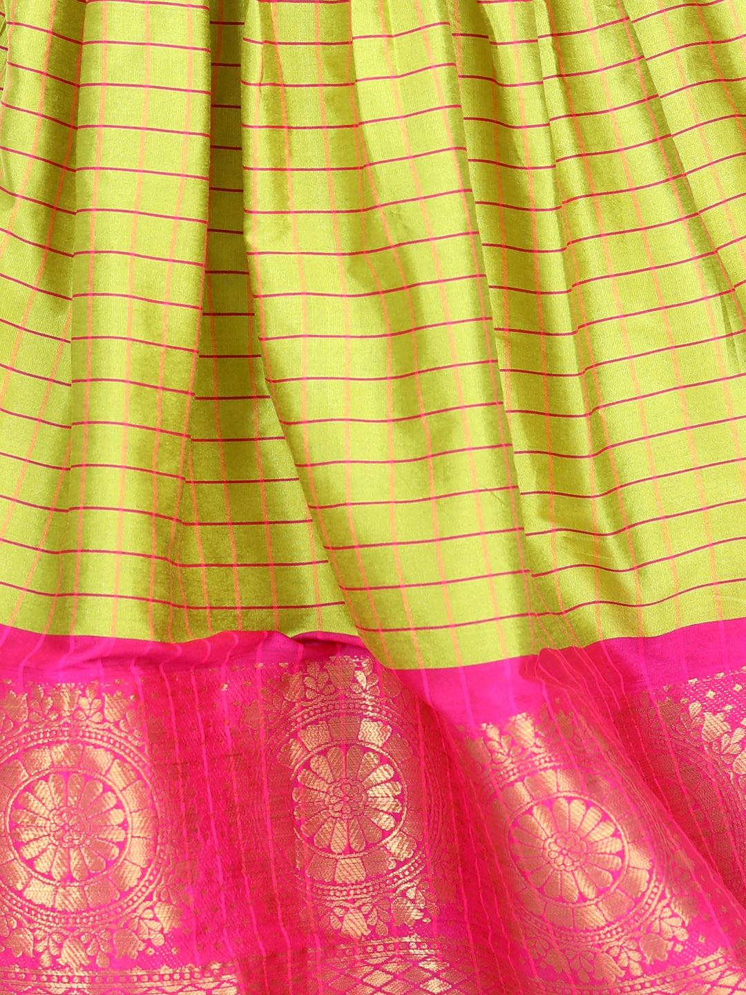 Girl's Yellow Color Half Sleeve South Indian Pavda Pattu Lehenga - NOZ2TOZ KIDS