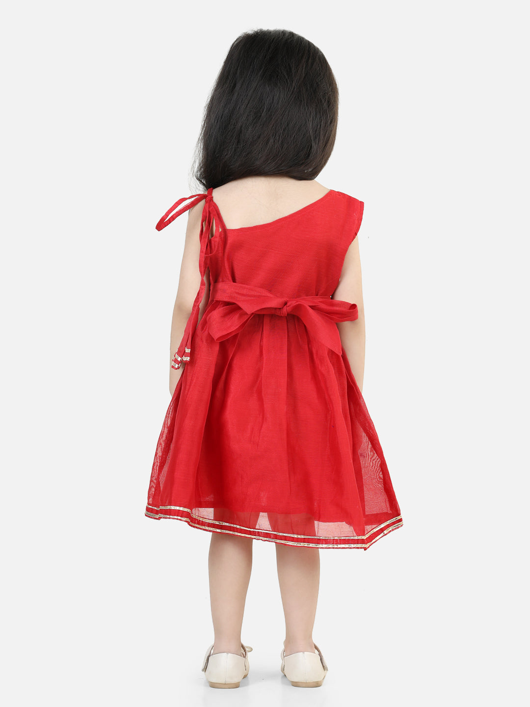 Girl's Chanderi Red Dresses - Bownbee