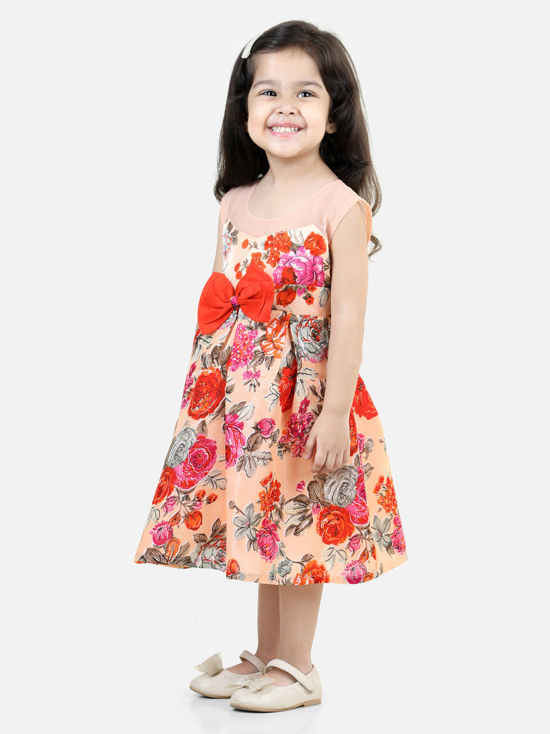 Girl's Silk Orange Dresses - Bownbee