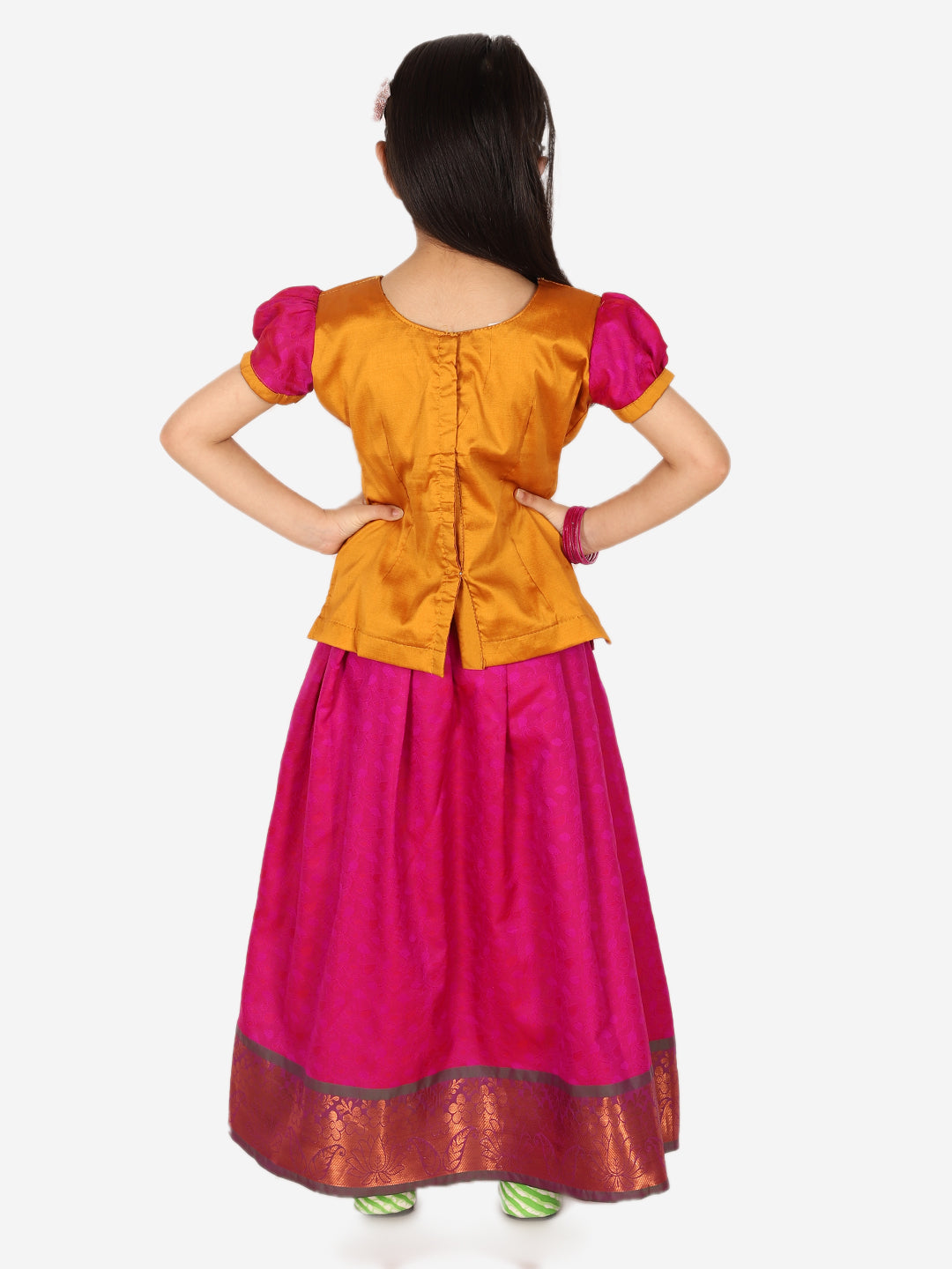 Girl's Silk Orange Lehenga Sets - Bownbee