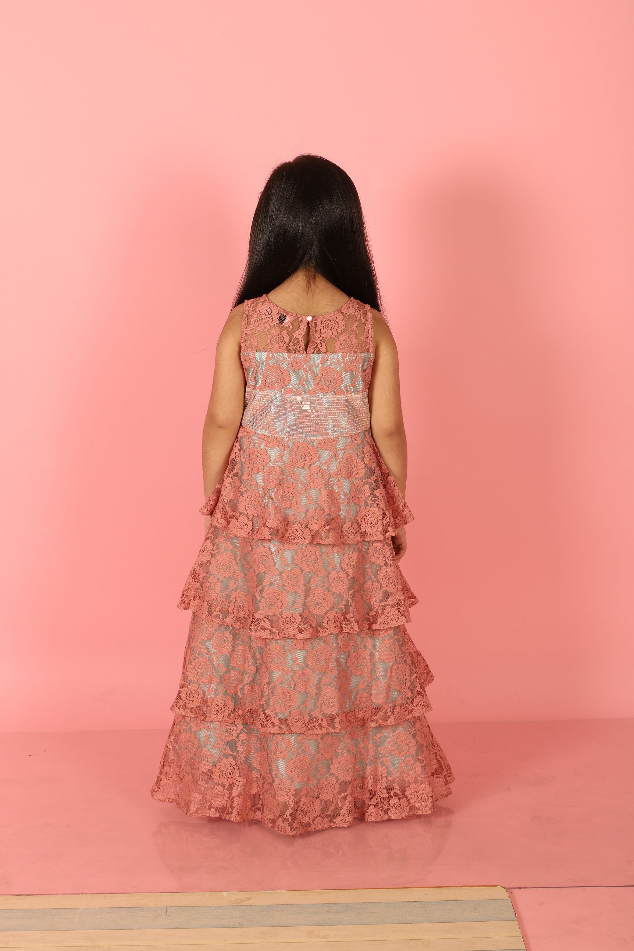 Girl's Stylish Layered Gown-Dusty Pink - Lil Peacock