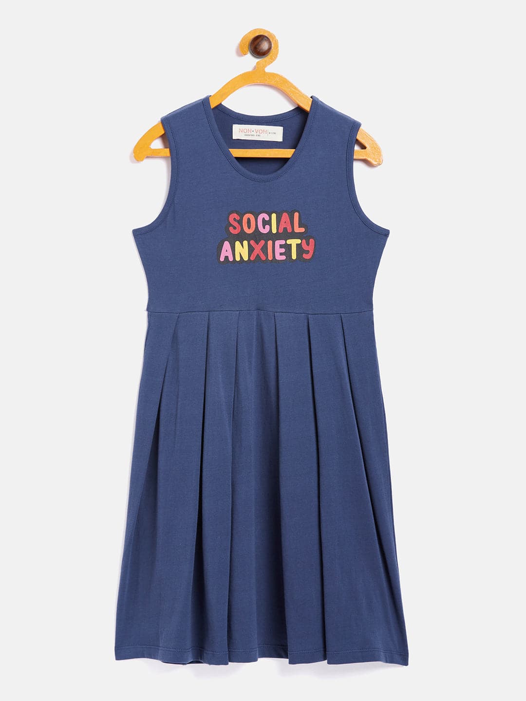 Girl's Navy Social Anxiety Print Gather Dress - LYUSH KIDS