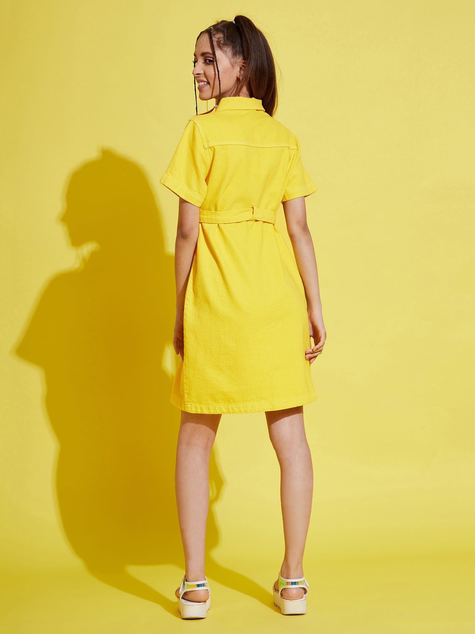 Girl's Yellow Front Button Denim Shirt Dress - LYUSH KIDS
