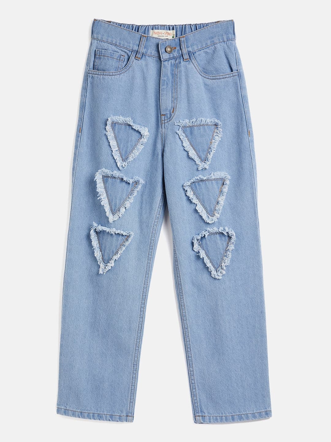 Girl's Ice Blue Triangle Patch Jeans - LYUSH KIDS