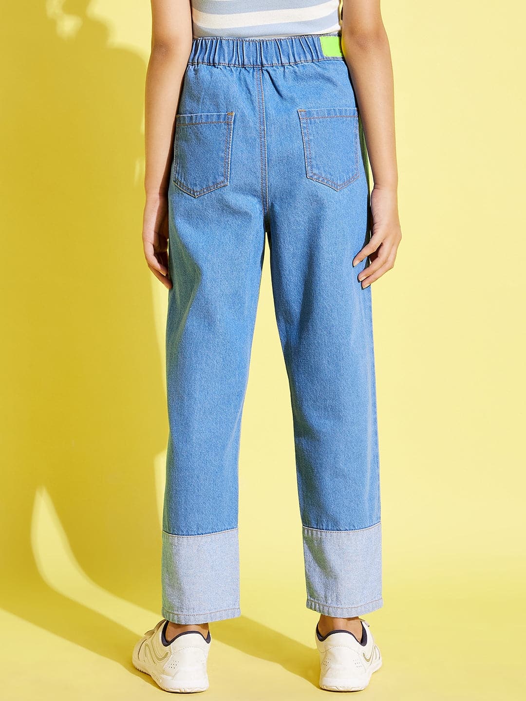 Girl's Blue Contrast Hem Carrot Jeans - LYUSH KIDS