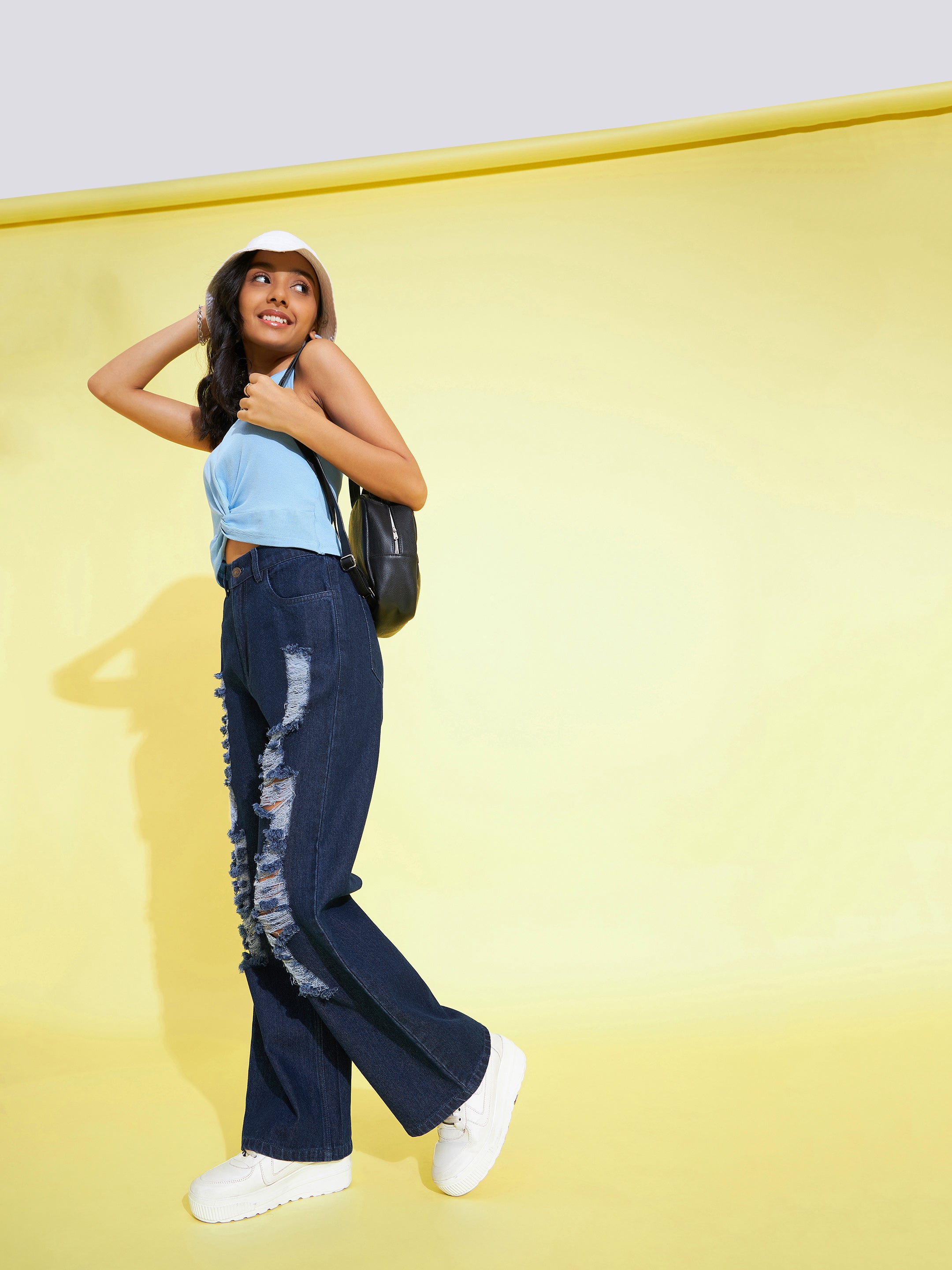 Girls Navy Distress Straight Jeans - Lyush Kids