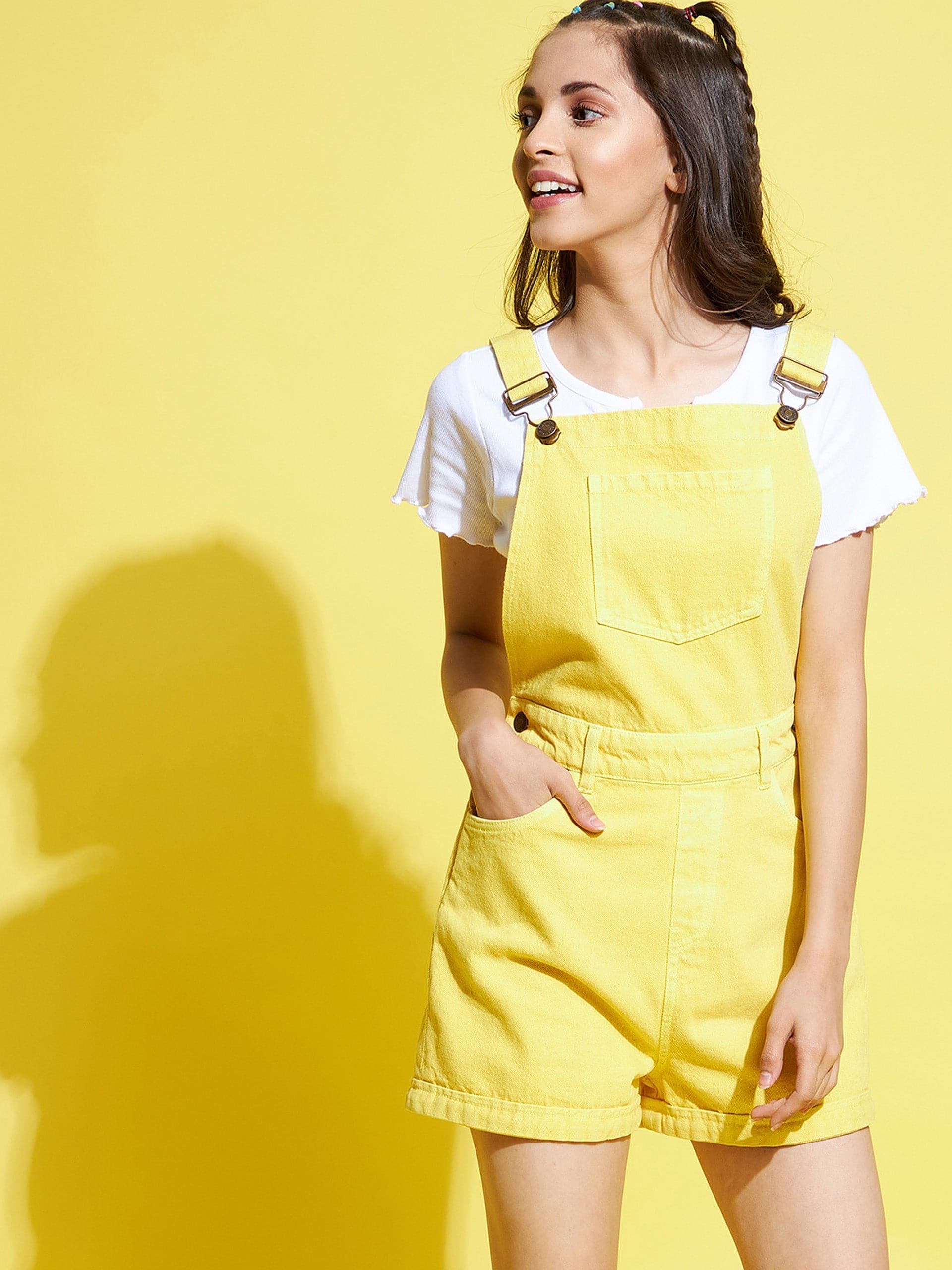 Girl's Yellow Denim Playsuit - LYUSH KIDS