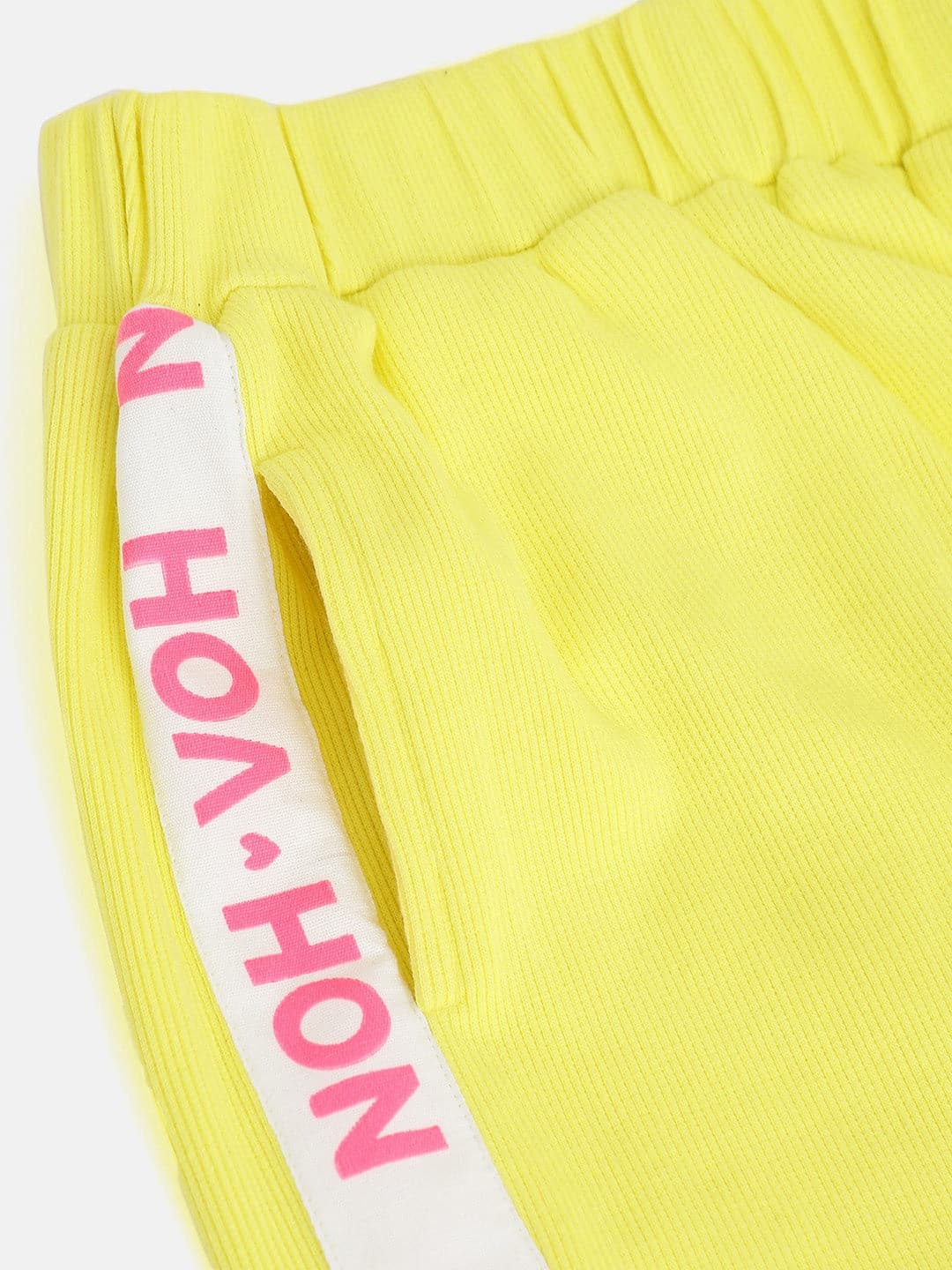 Girl's Yellow Rib Brand Tape Track Pants - LYUSH KIDS