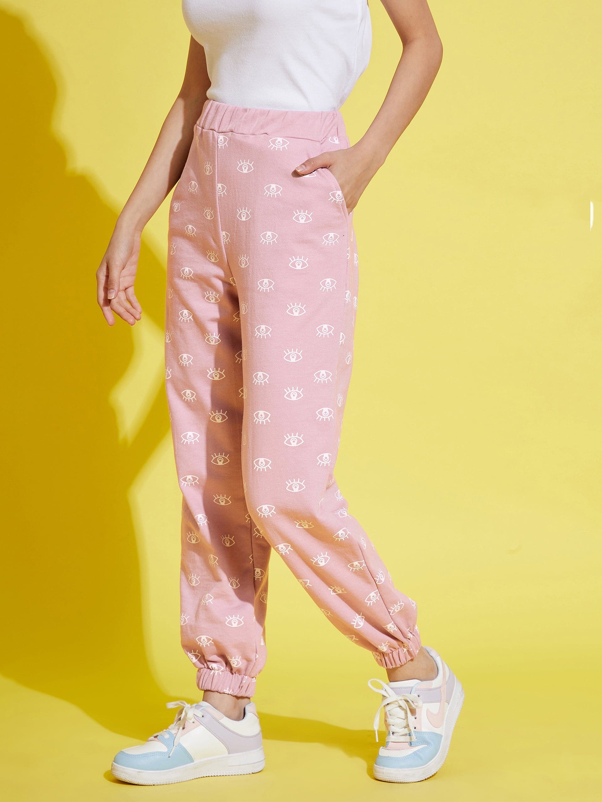 Girl's Mauve Eye Print Terry Joggers - LYUSH KIDS