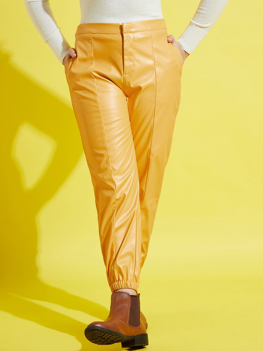 Girl's Yellow PU Joggers - LYUSH KIDS