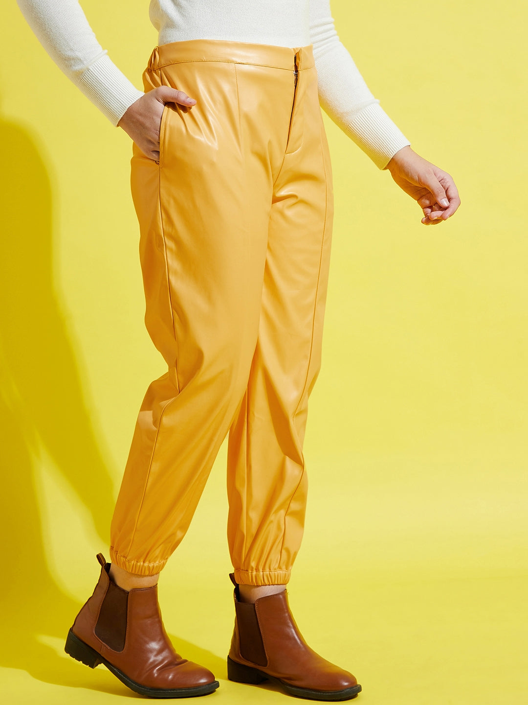 Girl's Yellow PU Joggers - LYUSH KIDS