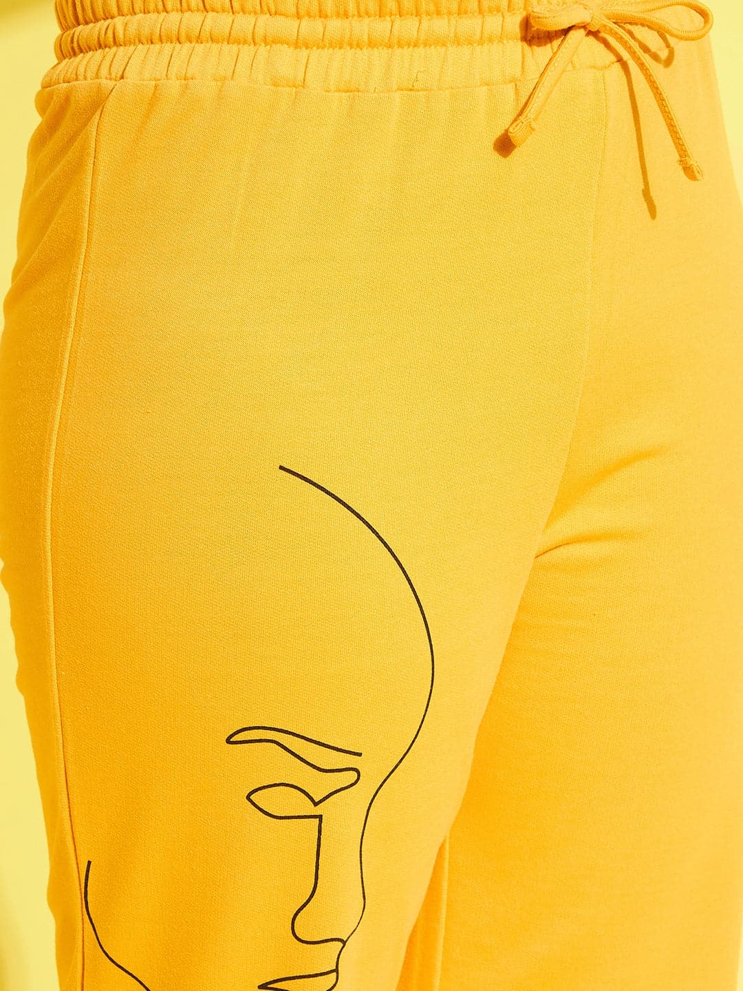 Girl's Yellow Face Print Sweatshirt With Track Pants - LYUSH KIDS
