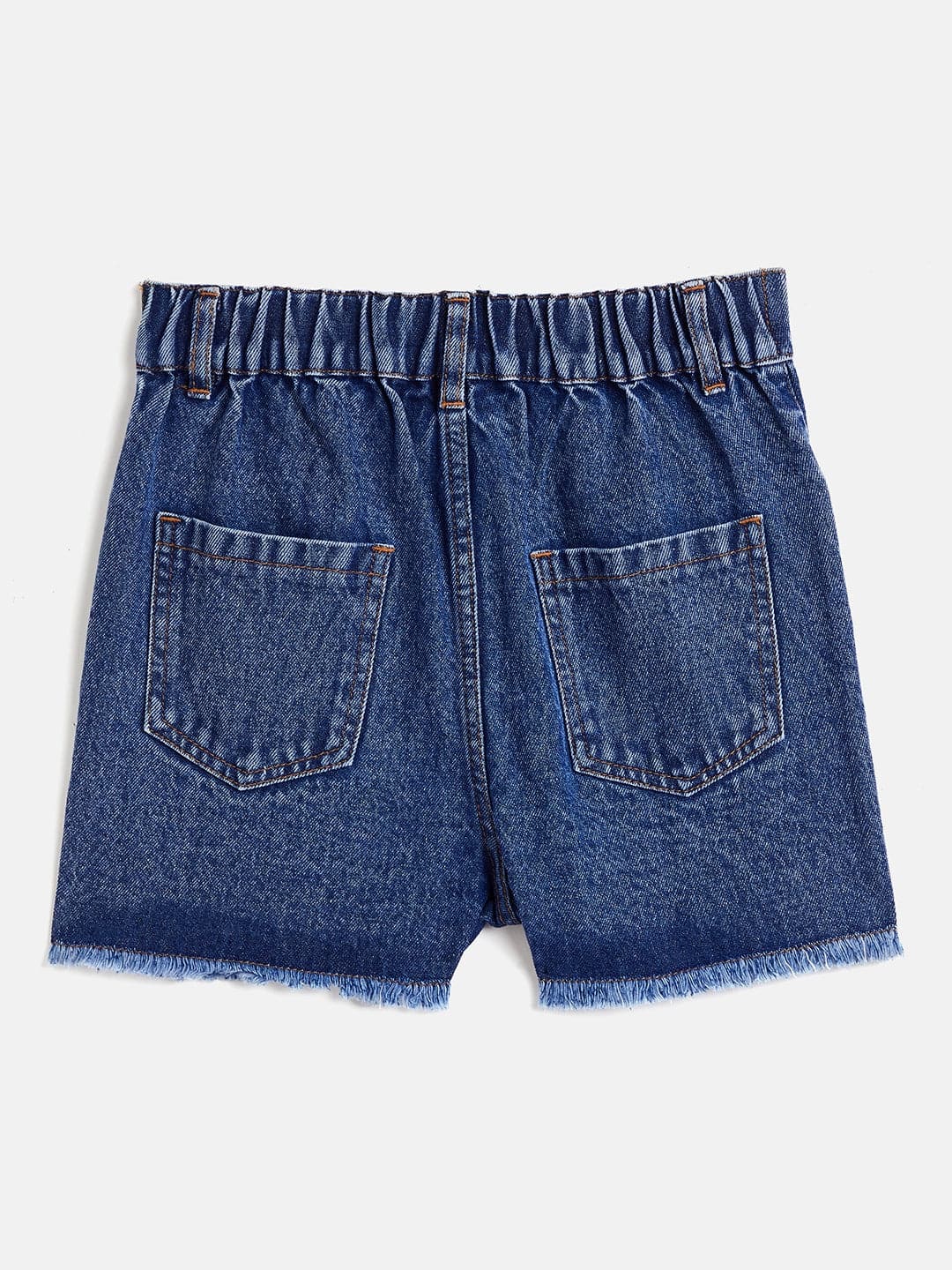 Girl's Blue Raw Hem One Side Pearl Denim Shorts - LYUSH KIDS