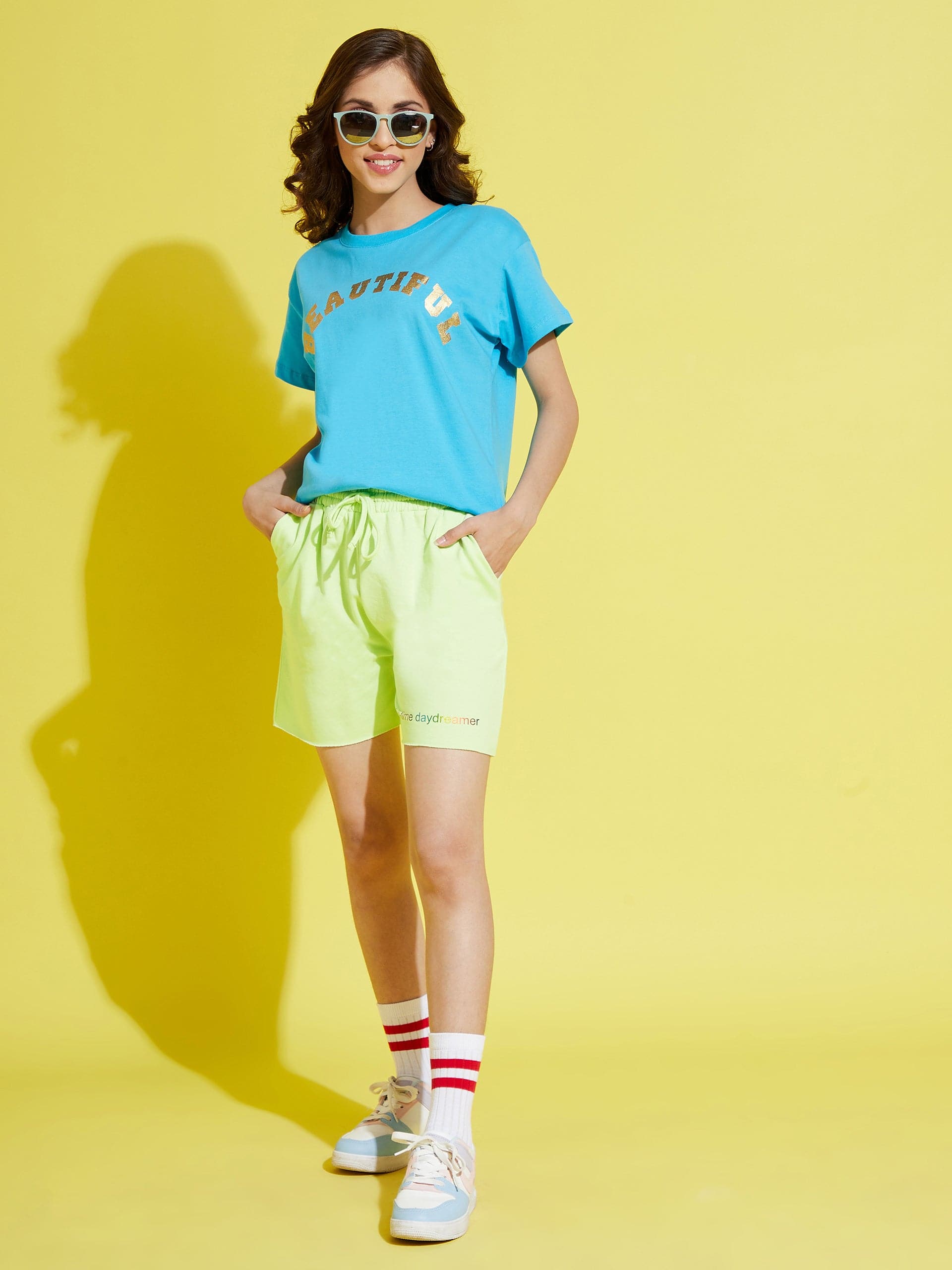 Girl's Green Terry Full-Time-Day-Dreamer Baseball Shorts - LYUSH KIDS