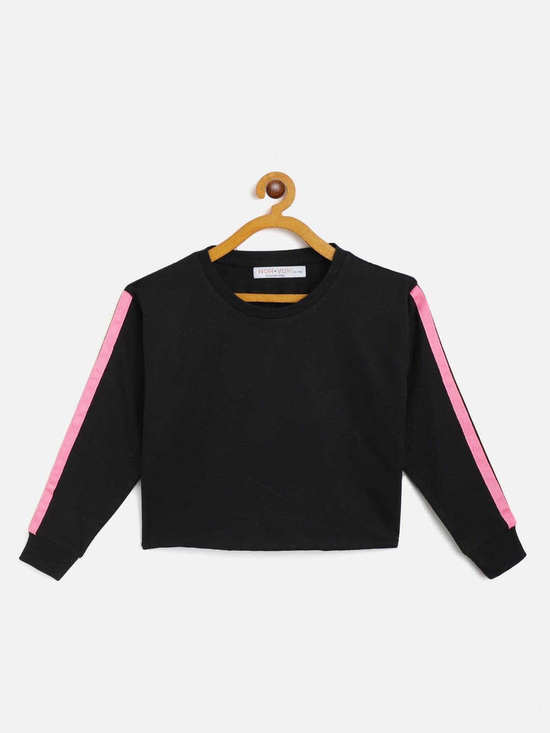 Girl's Black Terry Shoulder Tape Crop Sweatshirt - LYUSH KIDS