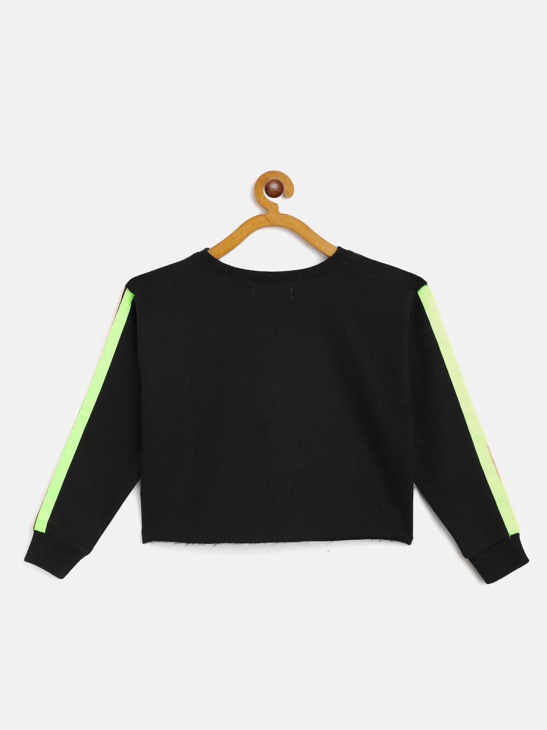 Girl's Black Terry Shoulder Tape Crop Sweatshirt - LYUSH KIDS